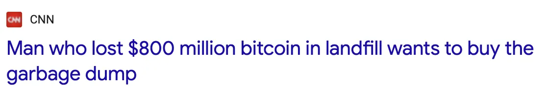 News headline about lost Bitcoin